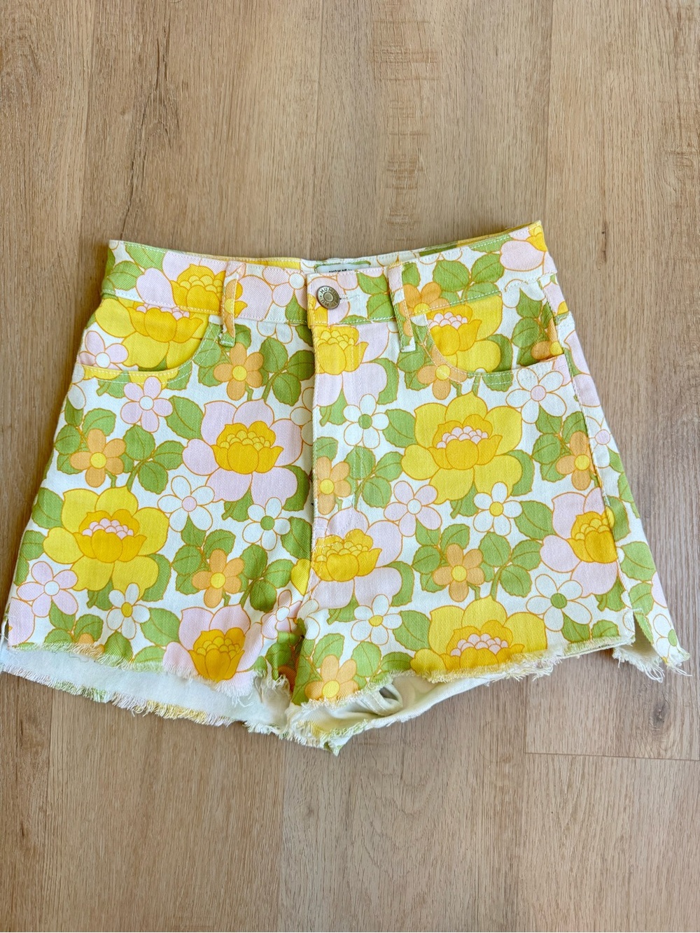 Show Me Your MuMu High-Waist Floral Shorts in Yellow, Green & Pink